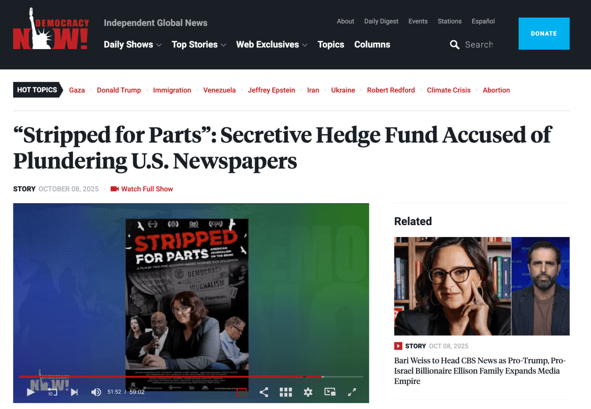 Democracy Now! Segment on Stripped for&nbsp;Parts