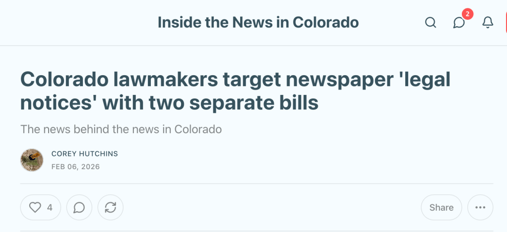 Inside the News in Colorado –Colorado lawmakers target newspaper ‘legal notices’ with two separate&nbsp;bills
